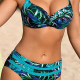 Lizzie - Bikini med høj talje og bladprint