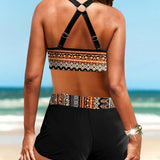 Maryan - Bikini med geometrisk mønster og høj elastisk talje