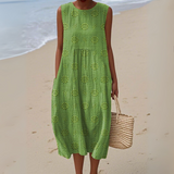 Anne™ | Ærmeløs Elegant Bomuldskjole med Broderi