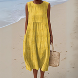 Anne™ | Ærmeløs Elegant Bomuldskjole med Broderi