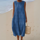 Anne™ | Ærmeløs Elegant Bomuldskjole med Broderi