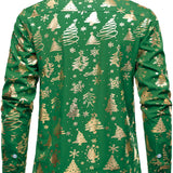 Herre Guld Juleprint Regular Fit Grøn Langærmet Skjorte
