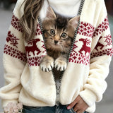 Kvinders Retro Jul Dyr Kunst Print Behagelig Flannel Sweatshirt