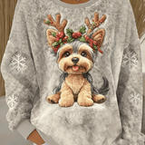 Kvinders Søde Jule Hund Kunsttryk Casual Flannel Sweater
