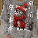 Kvinders Søde Jule Kat Kunst Print Casual Flannel Hoodie