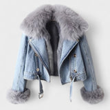 Thyra™ | Denimjakke med Faux Pelsfor