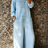 Noa | Denim Jumpsuit med Off-Shoulder Halsudskæring