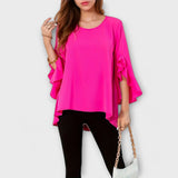 Erica - Flydende bluse med volanger
