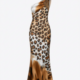 Sofia Andrea - Maxikjole med én skulder i leopardprint