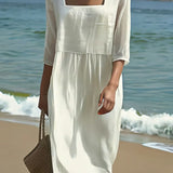 Anne™ | Linned kjole med firkantet udskæring